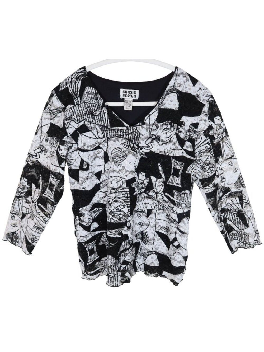Vintage CHICOS DESIGN Vintage Art To Wear Lace Embroidered Faces Top Size 1 M